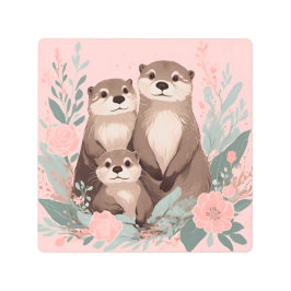 愛らしいオッターボーホピンクローズママパパとベビー メタルプリント