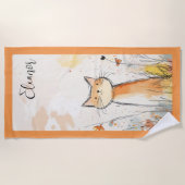 愛らしいオレンジキャットイラストレーション パーソナライズされた ビーチタオル (正面)