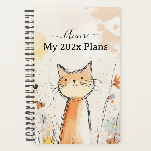 愛らしいオレンジキャットイラストレーション パーソナライズされた プランナー手帳 (正面)
