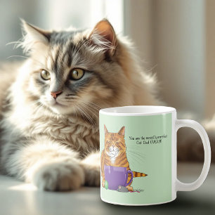 愛らしいオレンジ色のタビー猫のグリーン 父の日 パープル コーヒーマグカップ
