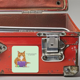 愛らしいオレンジ色のタビー猫のグリーン 父の日 パープル スクエアシール