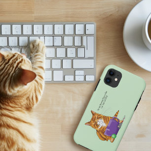 愛らしいオレンジ色のタビー猫のグリーン 父の日 パープル iPhone 11 ケース