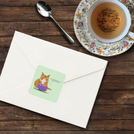 愛らしいオレンジ色のタビー猫の母の日パープルギフト スクエアシール