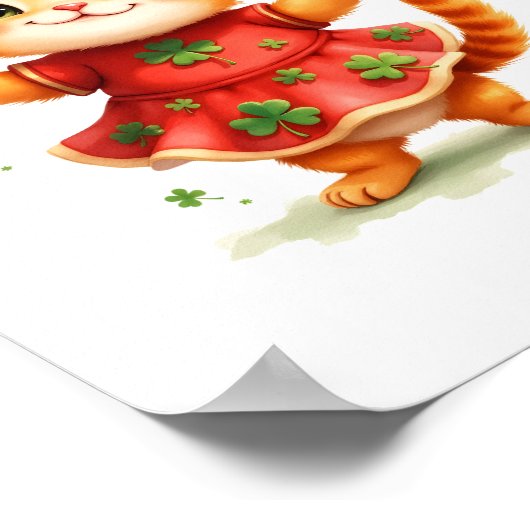 愛らしいオレンジ色の子猫のシャムロックドレス ポスター (角)