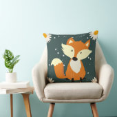 愛らしいオレンジ色の狐の雪の花と青い花 クッション (椅子)