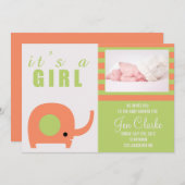愛らしいオレンジ象のベビーシャワーの招待状 招待状 (正面/裏面)