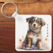 愛らしいオーストラリアの羊飼いの子犬 キーホルダー (正面)