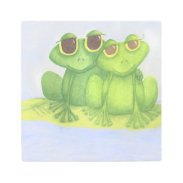 愛らしいカエル好き メタルプリント