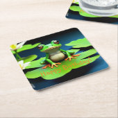 愛らしいカエル誕生日 スクエアペーパーコースター (アングル)