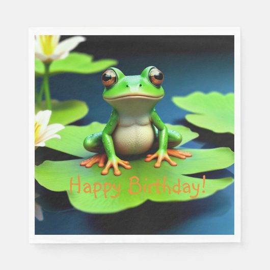愛らしいカエル誕生日 スタンダードランチョンナプキン (正面)