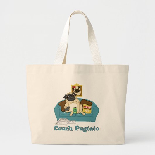 愛らしいカスタマイズ可能なソファPugtato Tees,贈り物 ラージトートバッグ (正面)