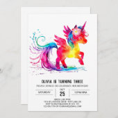 愛らしいカスタムユニコーンデジタル誕生日 招待状 (正面/裏面)