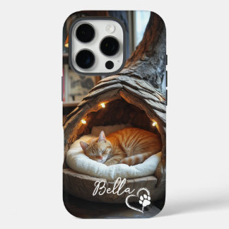愛らしいカスタム猫の写真とハートの肉球付き名前 iPhone 16 PROケース