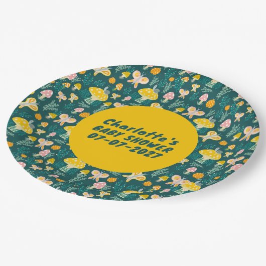 愛らしいカタツムリ蝶かわいい赤ちゃんシャワー ペーパープレート (アングル)