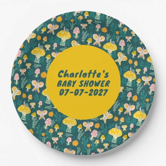 愛らしいカタツムリ蝶かわいい赤ちゃんシャワー ペーパープレート (正面)