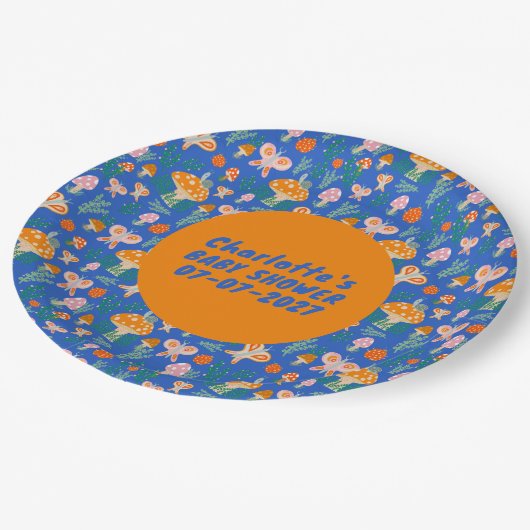 愛らしいカタツムリ蝶かわいい赤ちゃんシャワー ペーパープレート (アングル)