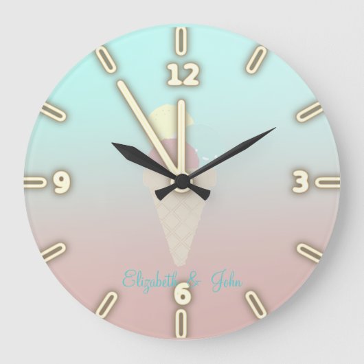 愛らしいカッコいいアイスクリームコーン – パーソナライズされた ラージ壁時計 (正面)