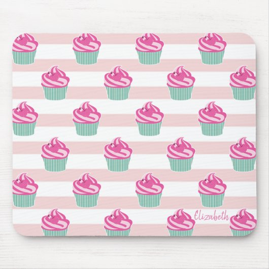 愛らしいカップケーキストライプ、パーソナライズされた マウスパッド (正面)