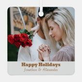 愛らしいカップル写真モダンスタイリッシュ文字エレガント メタルオーナメント (裏面)