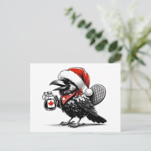 愛らしいカナダのクリスマスレイヴン ポストカード (スタンド正面)