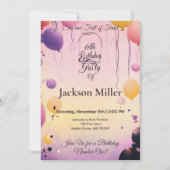 愛らしいカラフルキャピバラ付きバルーン誕生日 招待状 (正面)