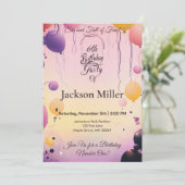 愛らしいカラフルキャピバラ付きバルーン誕生日 招待状 (スタンド正面)