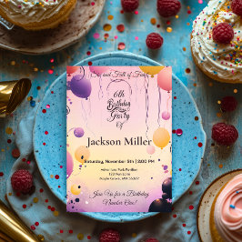 愛らしいカラフルキャピバラ付きバルーン誕生日 招待状