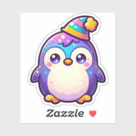 愛らしいカラフルパーティーペンギンとフェスティバル帽子 シール