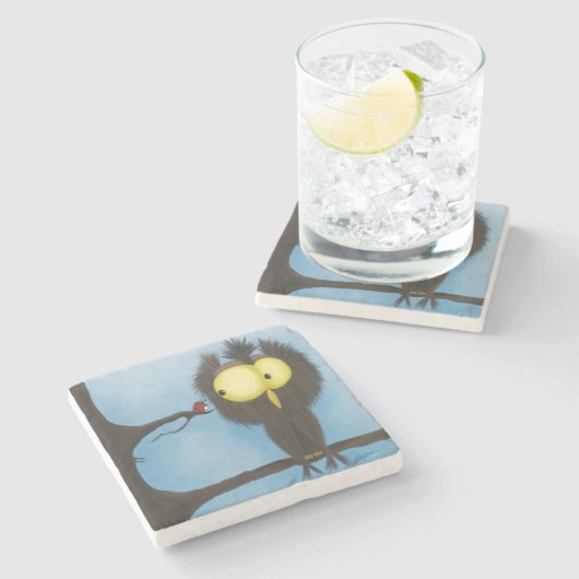 愛らしいカラフルフクロウ・オリバー ストーンコースター (横)