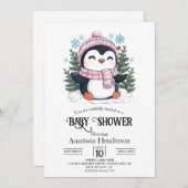 愛らしいカラフルペンギンの赤ちゃんシャワー 招待状 (正面/裏面)