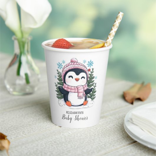 愛らしいカラフルペンギンの赤ちゃんシャワー 紙コップ (インサイチュ)