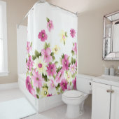 愛らしいカラフル咲ガーリーく花 シャワーカーテン (インサイチュ)