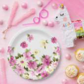 愛らしいカラフル咲ガーリーく花 ペーパープレート (パーティー)