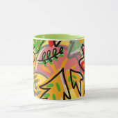 愛らしいカラフル抽象芸術の葉の緑オレンジ マグカップ (中央)