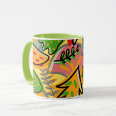 愛らしいカラフル抽象芸術の葉の緑オレンジ マグカップ (正面左)