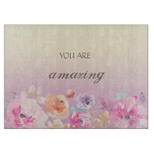 愛らしいカラフル水彩花 カッティングボード (正面)