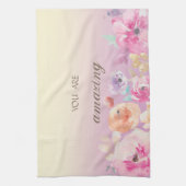 愛らしいカラフル水彩花 キッチンタオル (縦)