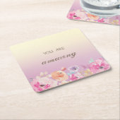 愛らしいカラフル水彩花 スクエアペーパーコースター (アングル)