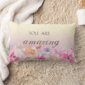 愛らしいカラフル水彩花 ランバークッション (ブランケット)