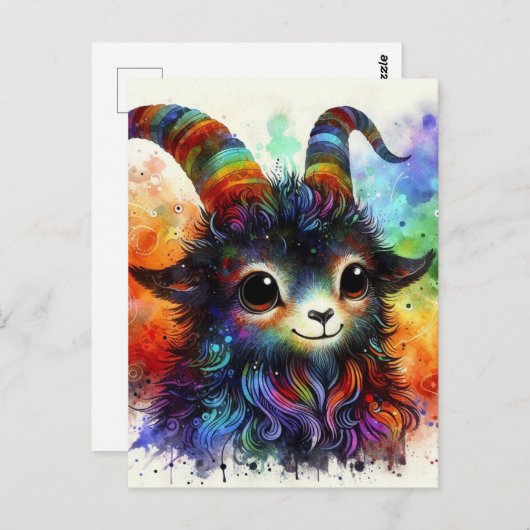 愛らしいカラフル水色ヤギ ポストカード (正面/裏面)