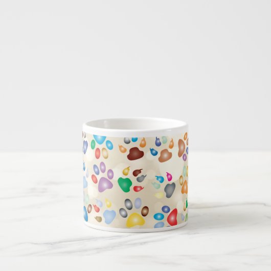 愛らしいカラフル犬の手のプリント,《写真》ぼけ味 エスプレッソカップ (正面)