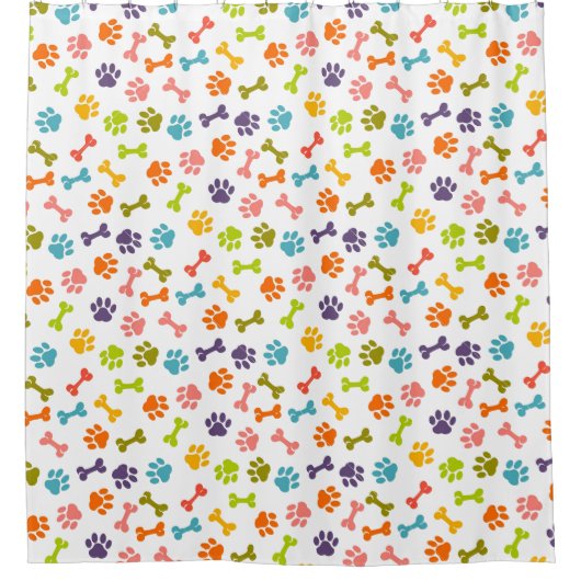 愛らしいカラフル骨と子犬の前絵 シャワーカーテン (正面)