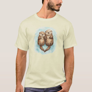 愛らしいカワウソのハートウォーターカラーイラスト Tシャツ