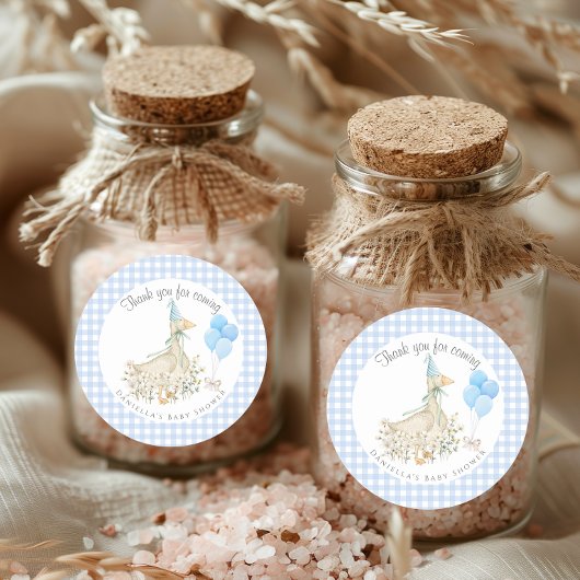 愛らしいガチョウ男の子の赤ちゃんシャワーブルーギンガム ラウンドシール