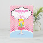 愛らしいガールアイススケートで滑る誕生日招待状 招待状 (スタンド正面)