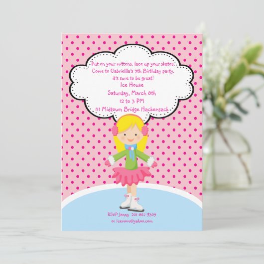 愛らしいガールアイススケートで滑る誕生日招待状 招待状 (スタンド正面)