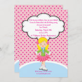 愛らしいガールアイススケートで滑る誕生日招待状 招待状 (正面/裏面)