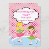 愛らしいガールズアイススケートで滑る誕生日招待状 招待状 (正面/裏面)