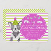 愛らしいガールズドッグパピー誕生日招待状 招待状 (正面/裏面)