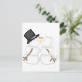 愛らしいキスする雪だるまカップル シーズンポストカード (スタンド正面)